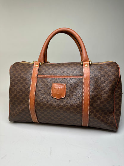 Vintage Celine Macadam Canvas Bowling Bag Brown Tan
