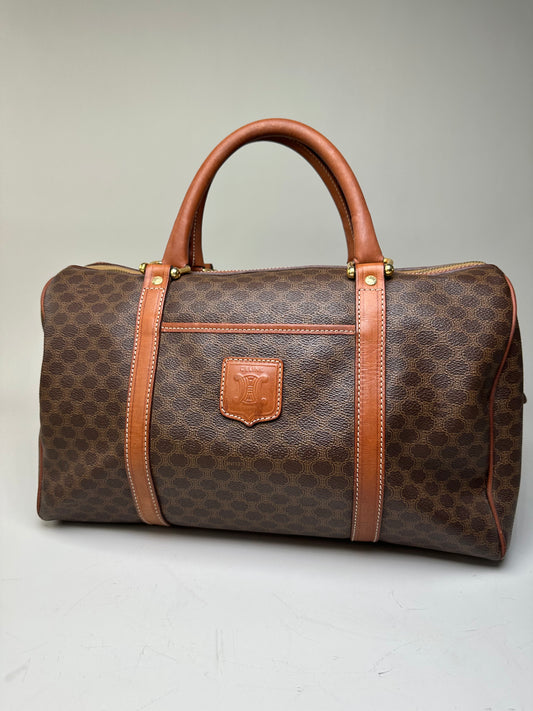 Vintage Celine Macadam Canvas Bowling Bag Brown Tan