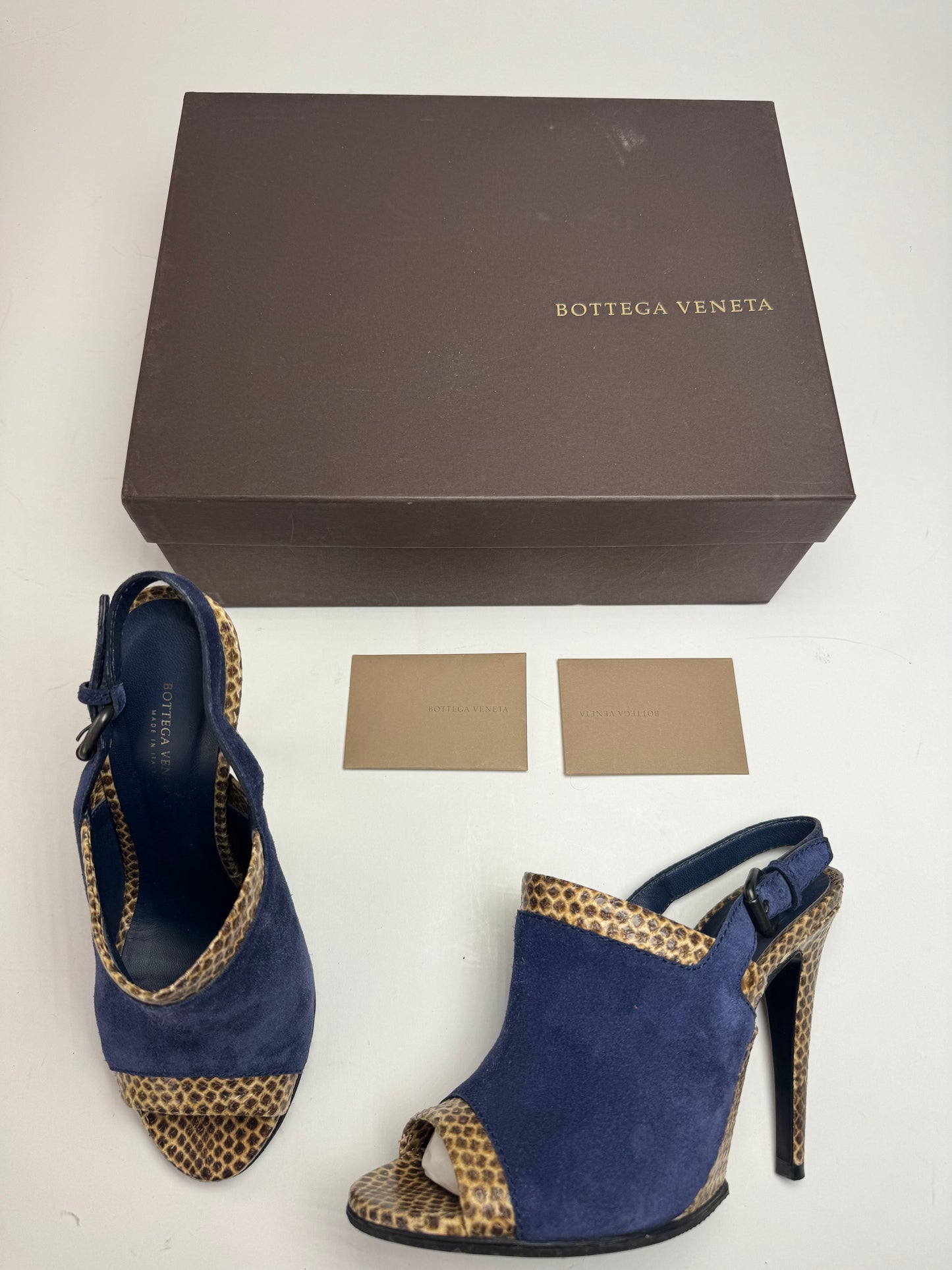 Vintage Bottega Veneta Suede Snake Leather Pumps Navy Beige EU37C