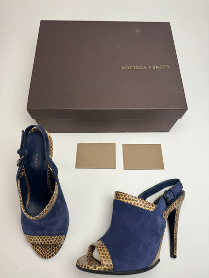 Vintage Bottega Veneta Suede Snake Leather Pumps Navy Beige EU37C