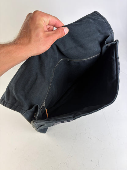 Vintage Hermes Canvas Messenger Bag Black Silver