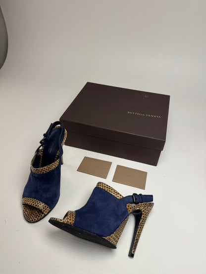 Vintage Bottega Veneta Suede Snake Leather Pumps Navy Beige EU37C