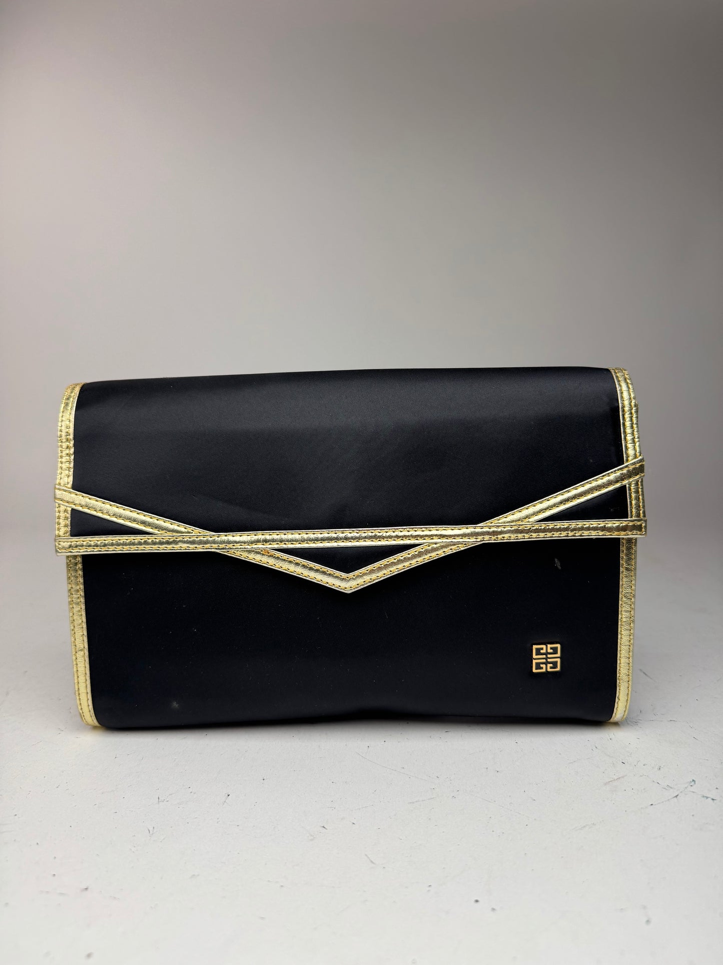 Vintage Givenchy Leather canvas clutch black gold