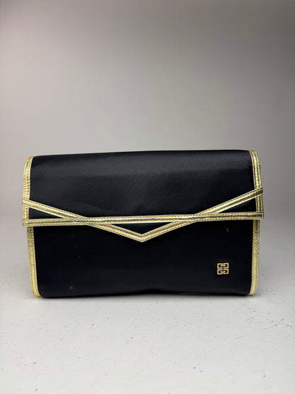 Vintage Givenchy Leather canvas clutch black gold