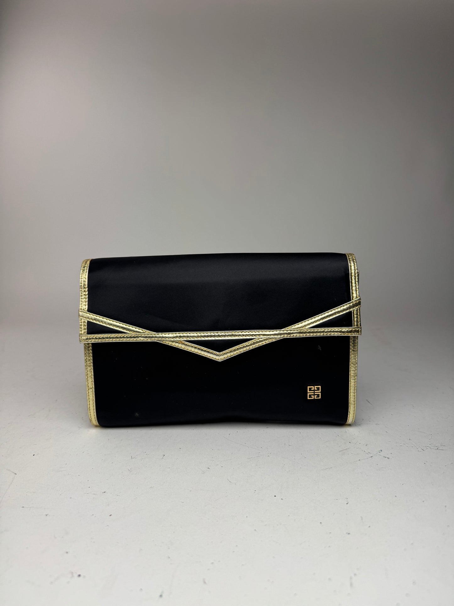 Vintage Givenchy Leather canvas clutch black gold