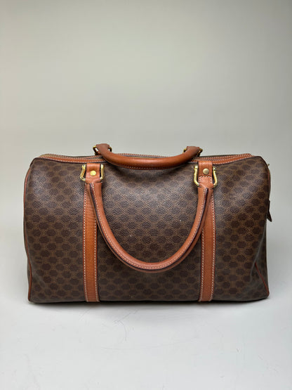 Vintage Celine Macadam Canvas Bowling Bag Brown Tan