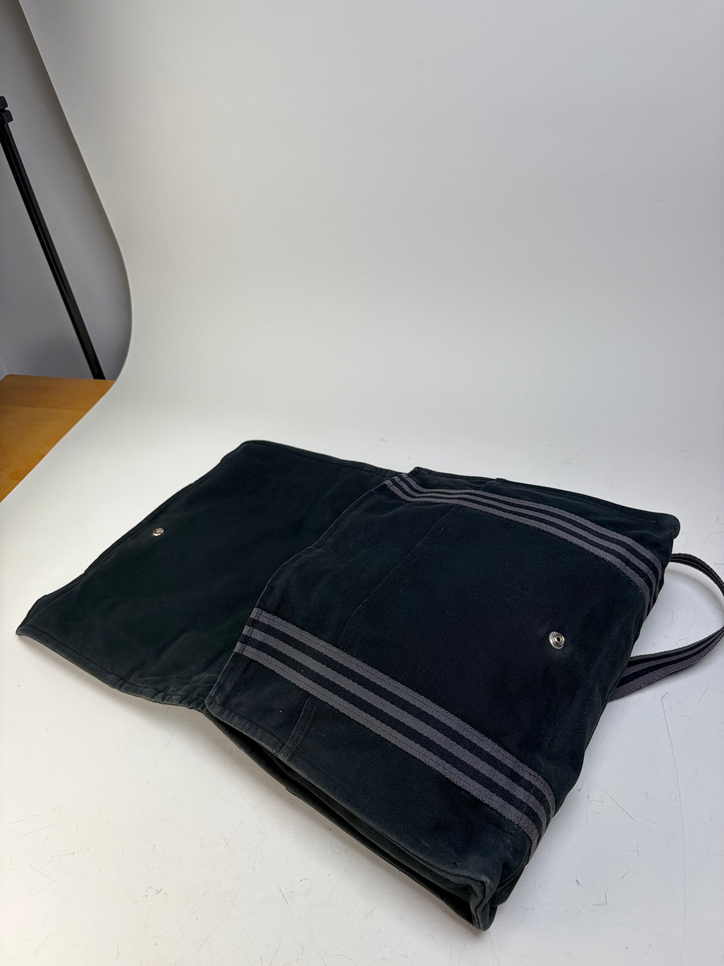 Vintage Hermes Canvas Messenger Bag Black Silver