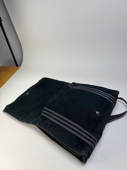Vintage Hermes Canvas Messenger Bag Black Silver