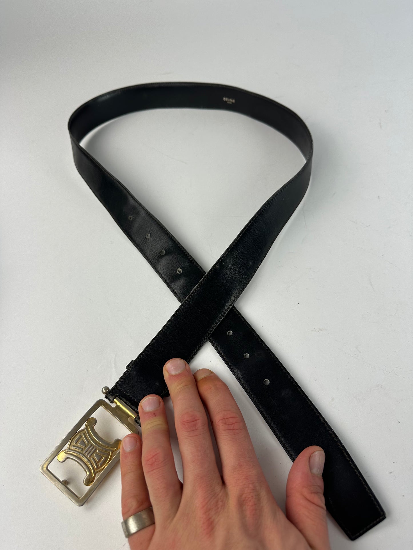 Vintage Celine Paris Triomphe Leather Belt Black
