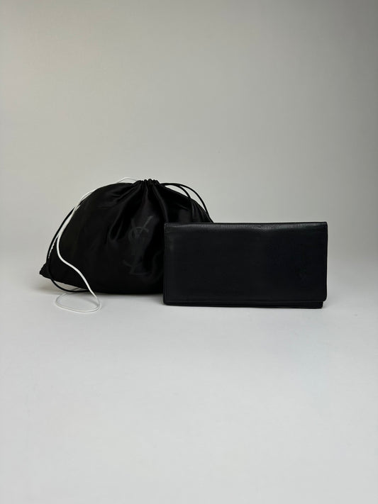 Vintage Yves Saint Laurent Leather Bifold Wallet Black Gold