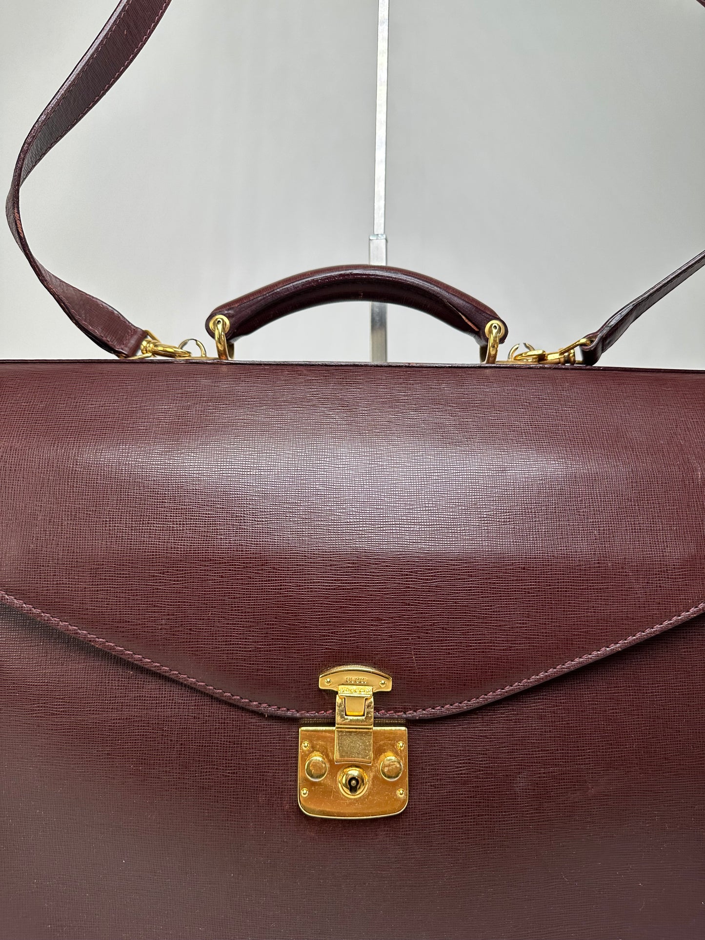 Vintage Gucci 2Way Leather Briefcase Burgundy