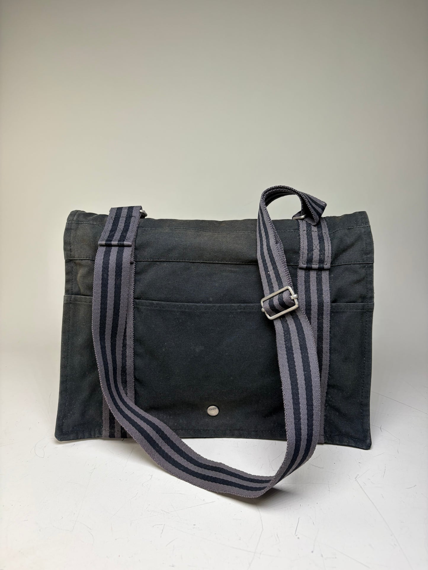 Vintage Hermes Canvas Messenger Bag Black Silver