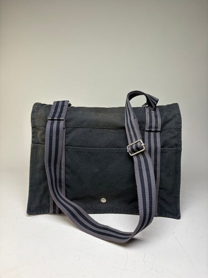 Vintage Hermes Canvas Messenger Bag Black Silver