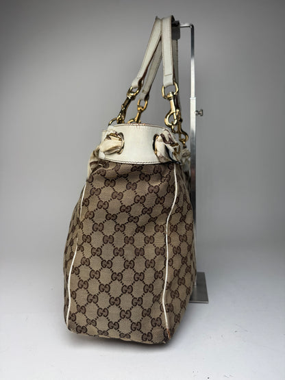 Vintage Gucci Monogram Tote Bag Brown White Beige