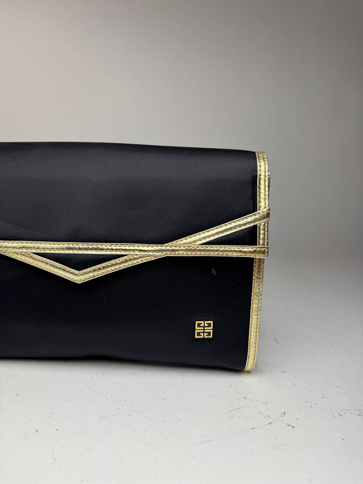Vintage Givenchy Leather canvas clutch black gold