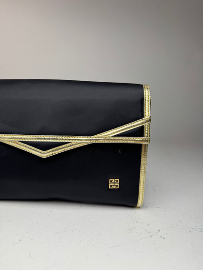 Vintage Givenchy Leather canvas clutch black gold