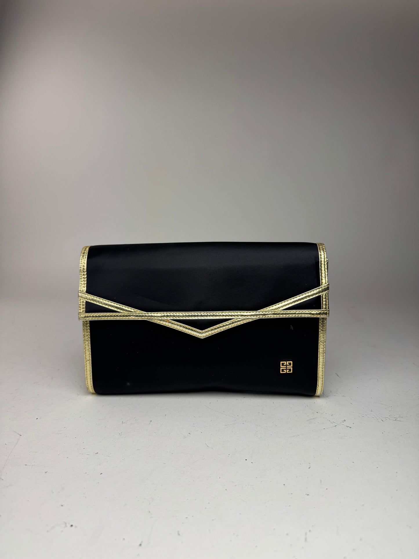 Vintage Givenchy Leather canvas clutch black gold