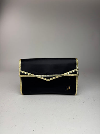 Vintage Givenchy Leather canvas clutch black gold