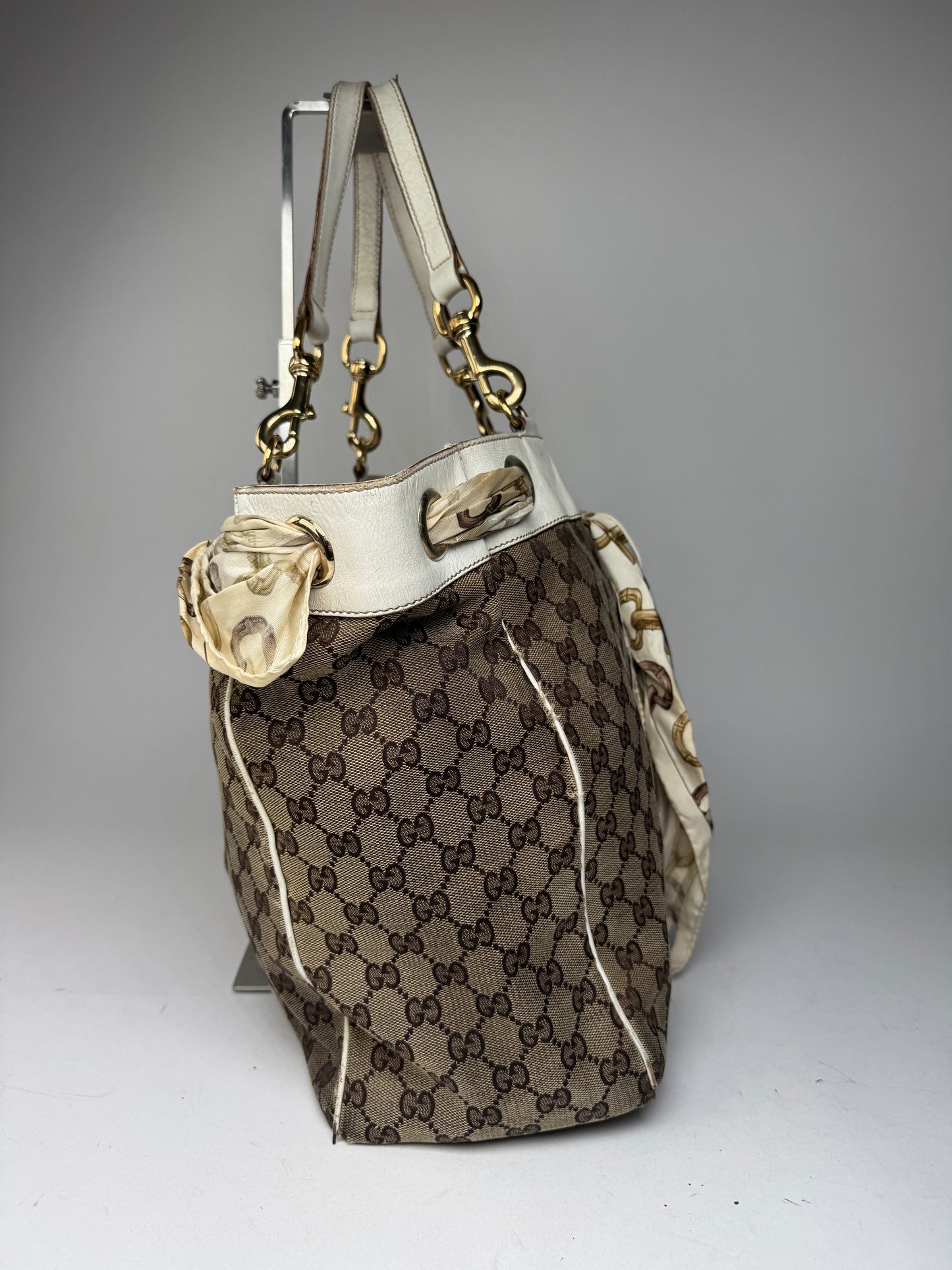 Vintage Gucci Monogram Tote Bag Brown White Beige