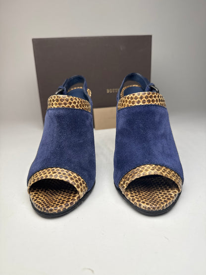 Vintage Bottega Veneta Suede Snake Leather Pumps Navy Beige EU37C