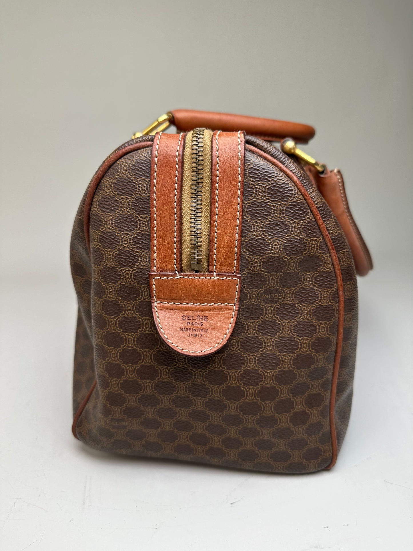 Vintage Celine Macadam Canvas Bowling Bag Brown Tan