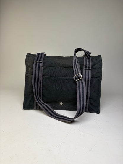 Vintage Hermes Canvas Messenger Bag Black Silver