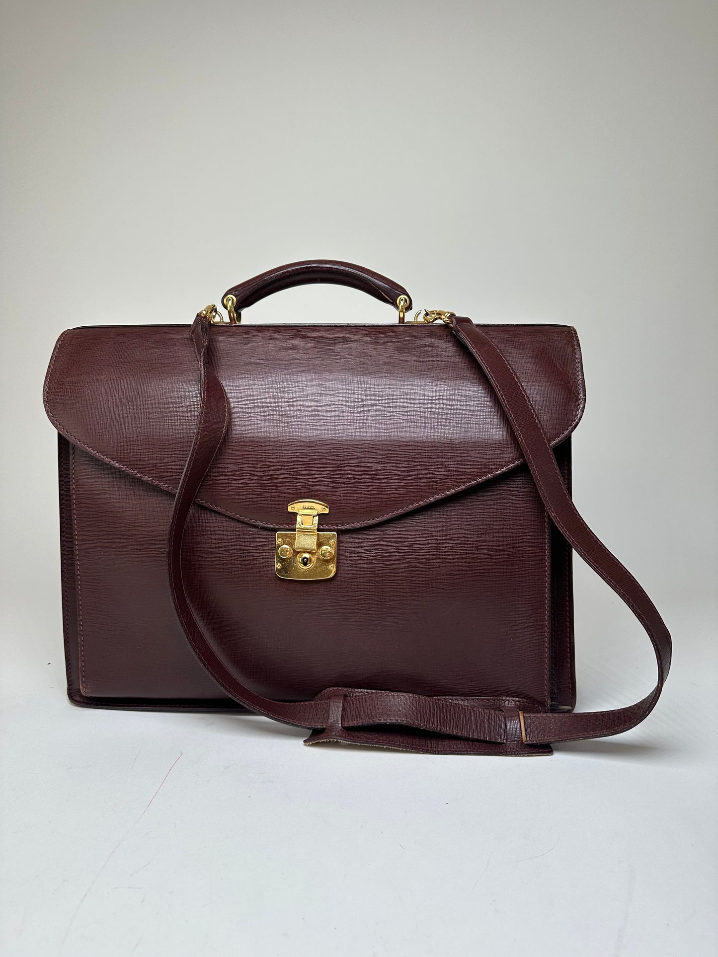 Vintage Gucci 2Way Leather Briefcase Burgundy