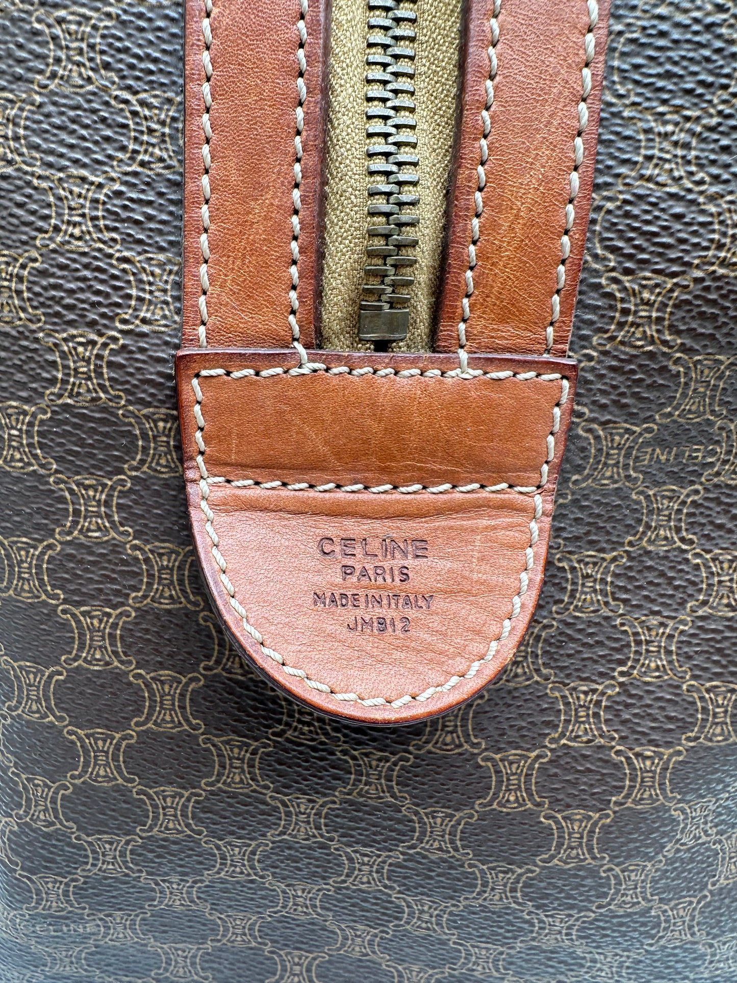 Vintage Celine Macadam Canvas Bowling Bag Brown Tan