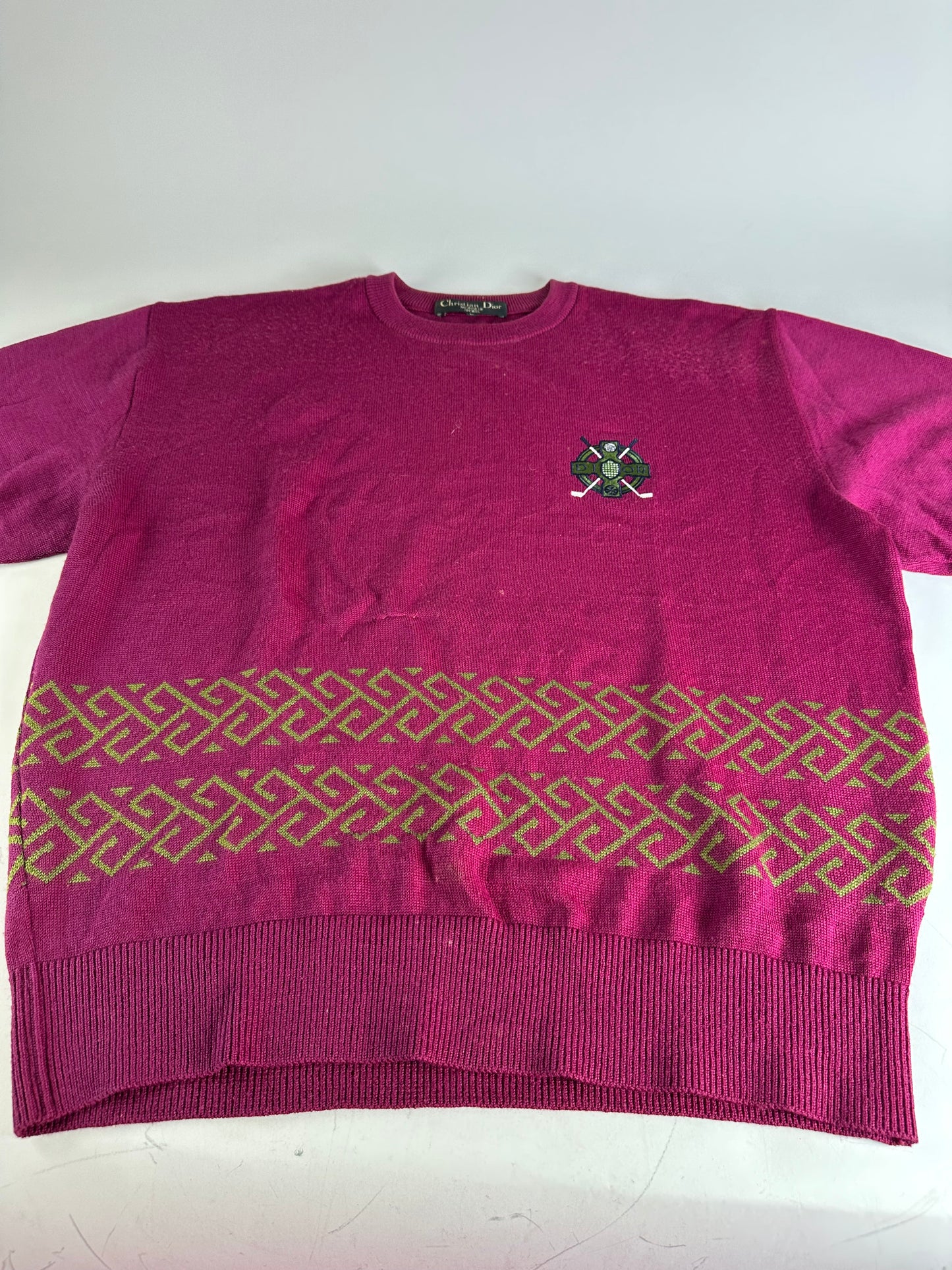 Vintage Dior Men's Wool Sweater Fuchsia Green L