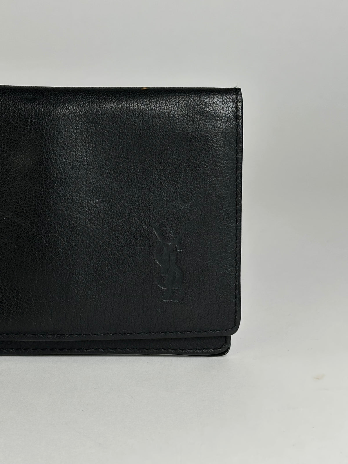 Vintage Yves Saint Laurent Leather Bifold Wallet Black Gold