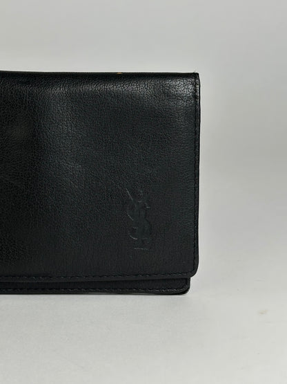 Vintage Yves Saint Laurent Leather Bifold Wallet Black Gold
