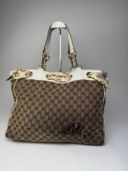 Vintage Gucci Monogram Tote Bag Brown White Beige