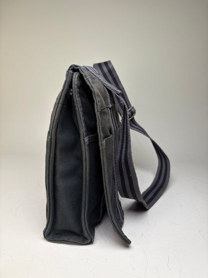 Vintage Hermes Canvas Messenger Bag Black Silver