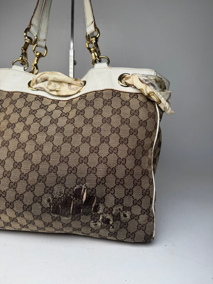 Vintage Gucci Monogram Tote Bag Brown White Beige