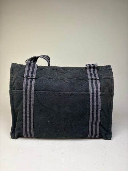 Vintage Hermes Canvas Messenger Bag Black Silver