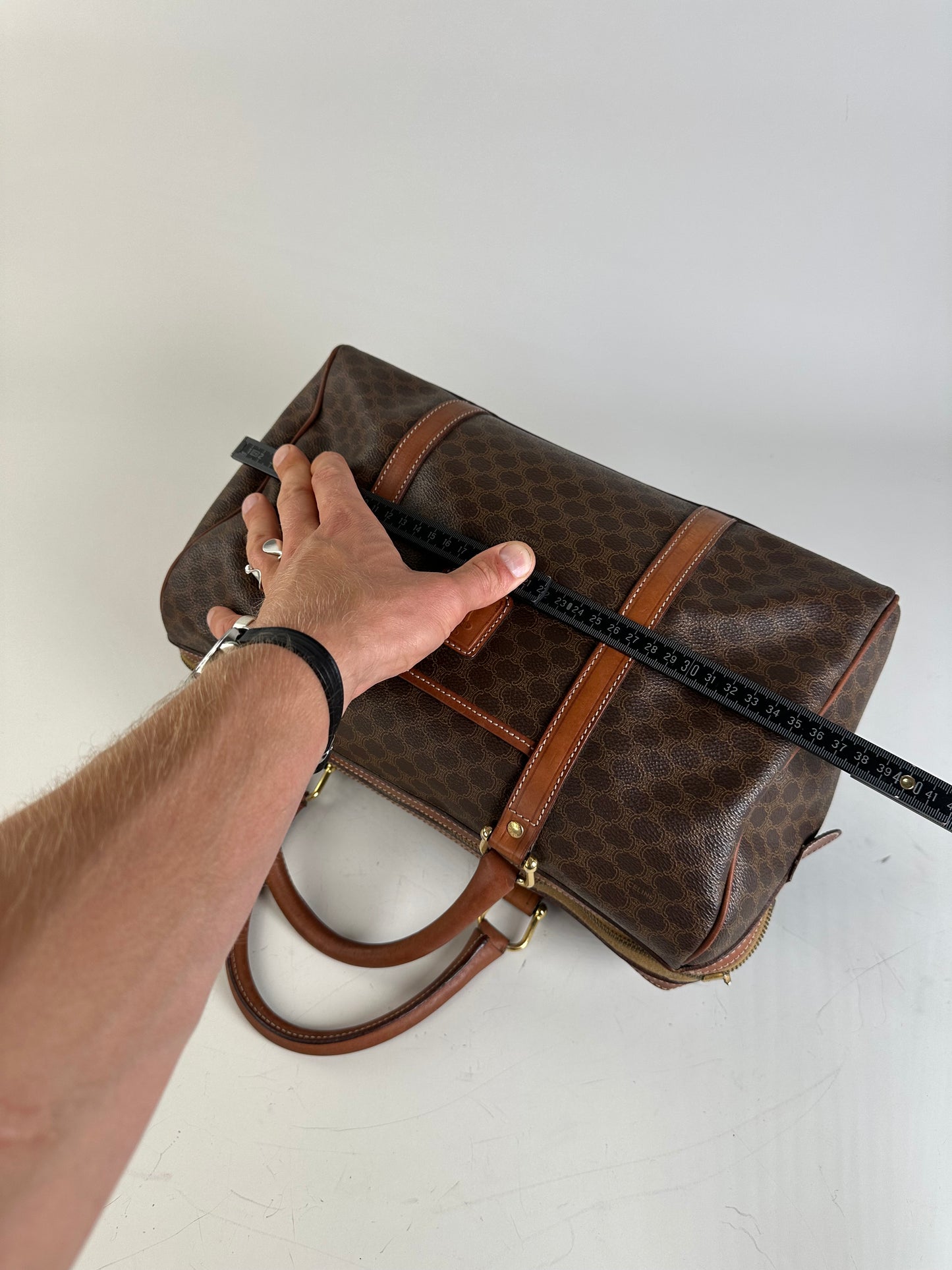 Vintage Celine Macadam Canvas Bowling Bag Brown Tan