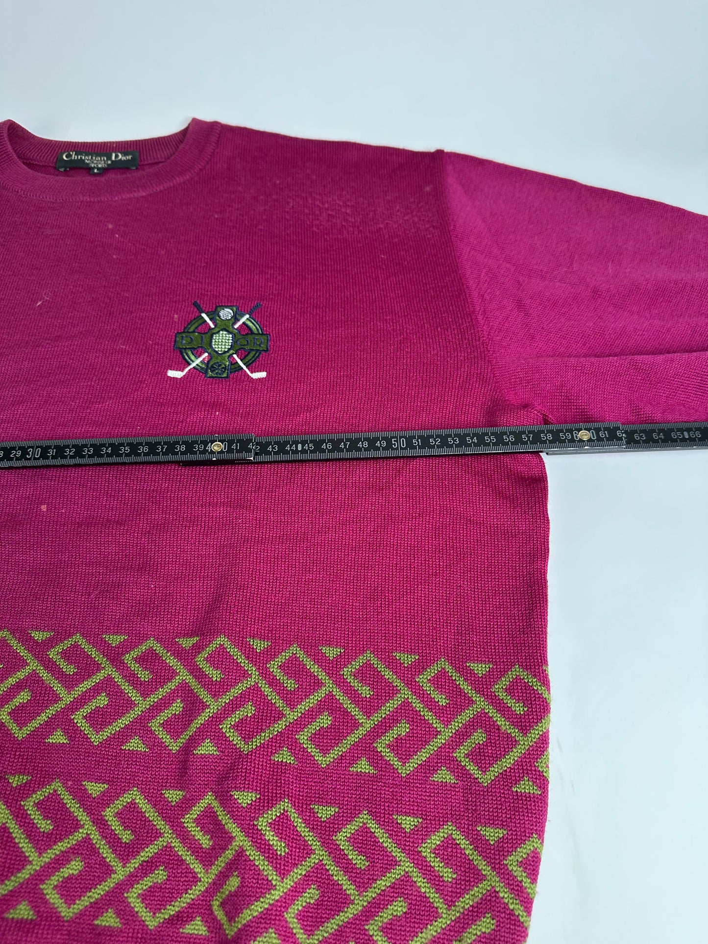 Vintage Dior Men's Wool Sweater Fuchsia Green L