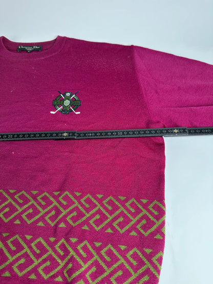 Vintage Dior Men's Wool Sweater Fuchsia Green L