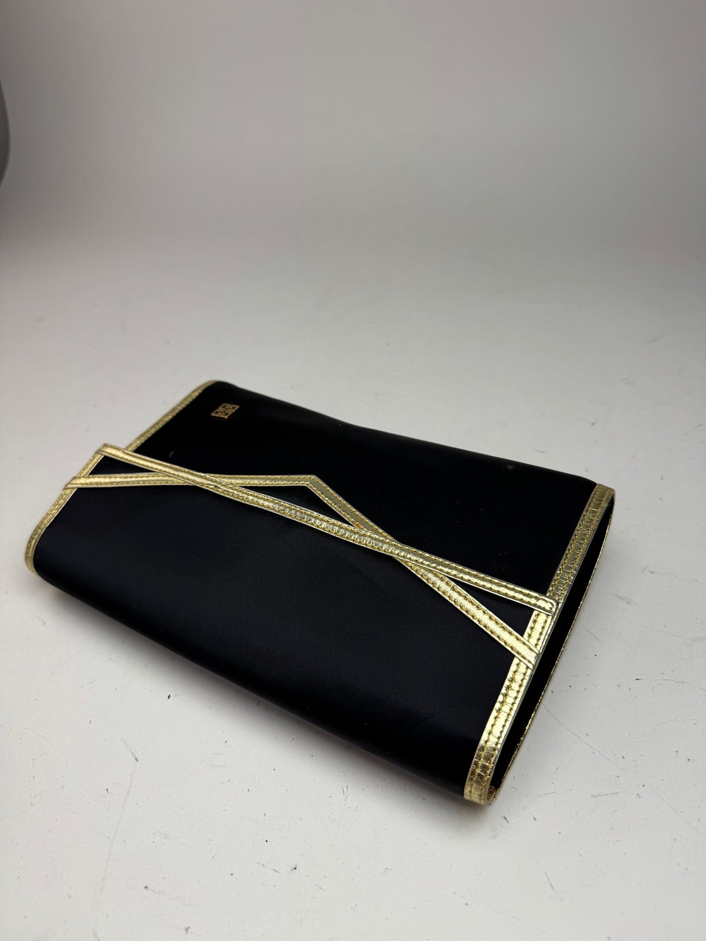 Vintage Givenchy Leather canvas clutch black gold