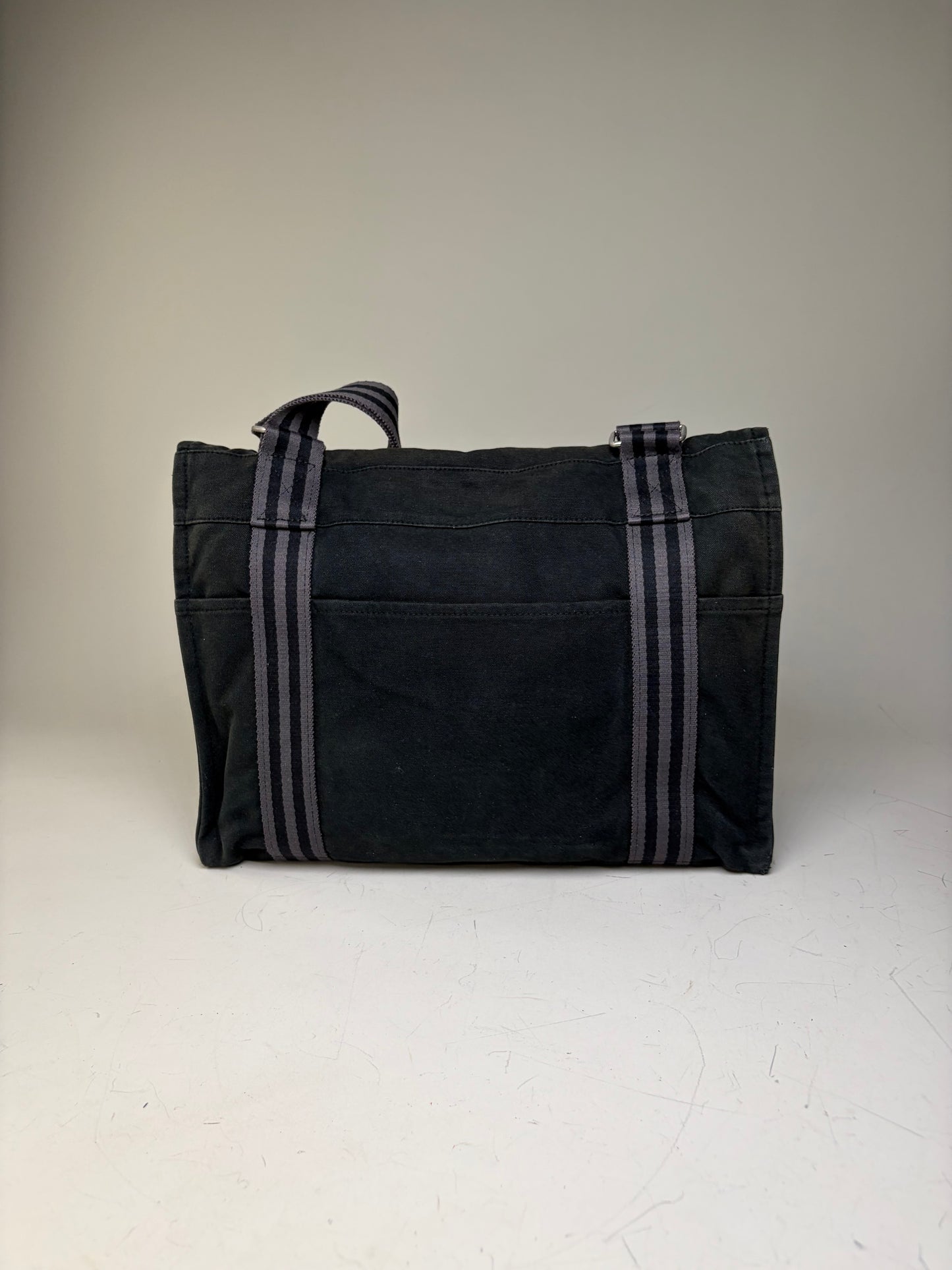 Vintage Hermes Canvas Messenger Bag Black Silver