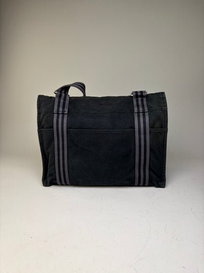 Vintage Hermes Canvas Messenger Bag Black Silver