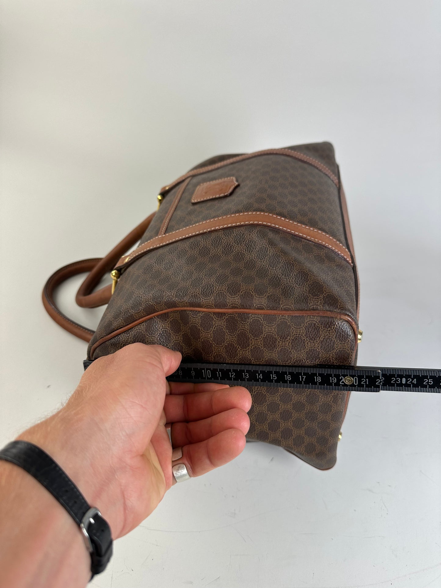 Vintage Celine Macadam Canvas Bowling Bag Brown Tan