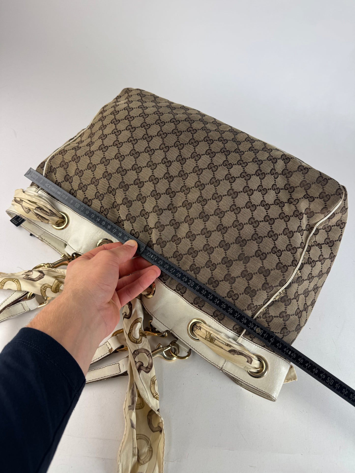 Vintage Gucci Monogram Tote Bag Brown White Beige