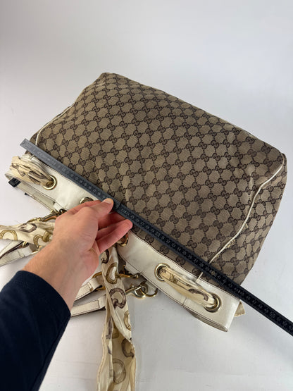 Vintage Gucci Monogram Tote Bag Brown White Beige