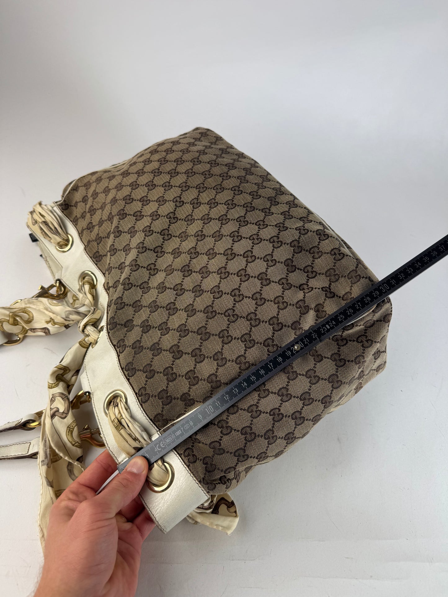 Vintage Gucci Monogram Tote Bag Brown White Beige