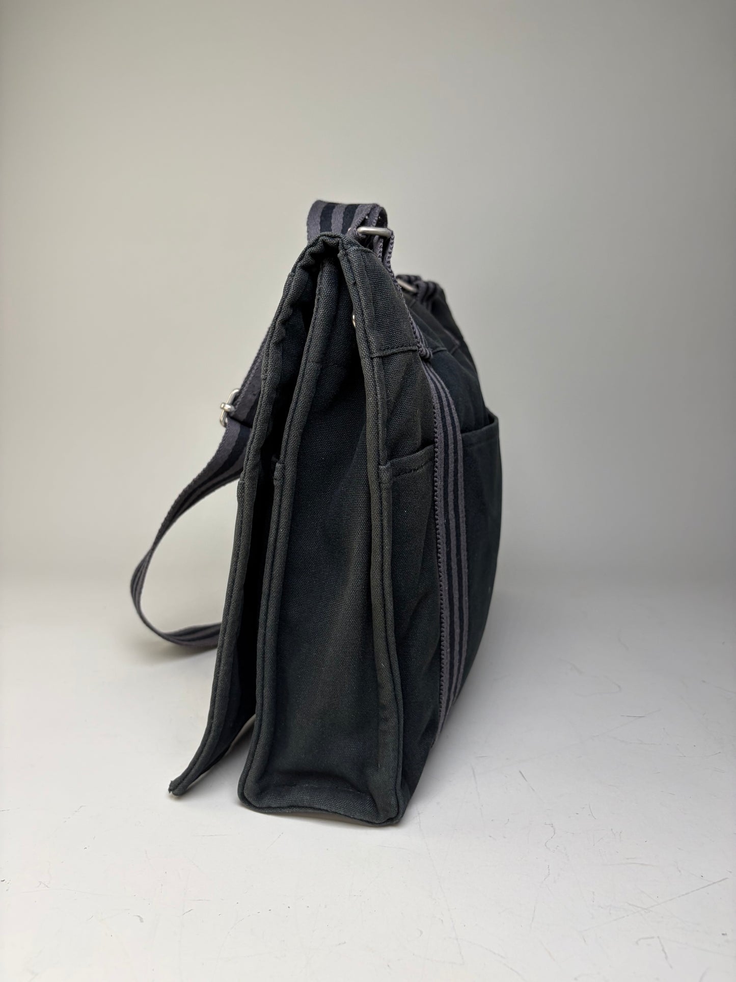 Vintage Hermes Canvas Messenger Bag Black Silver