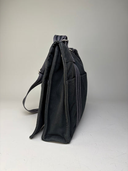 Vintage Hermes Canvas Messenger Bag Black Silver