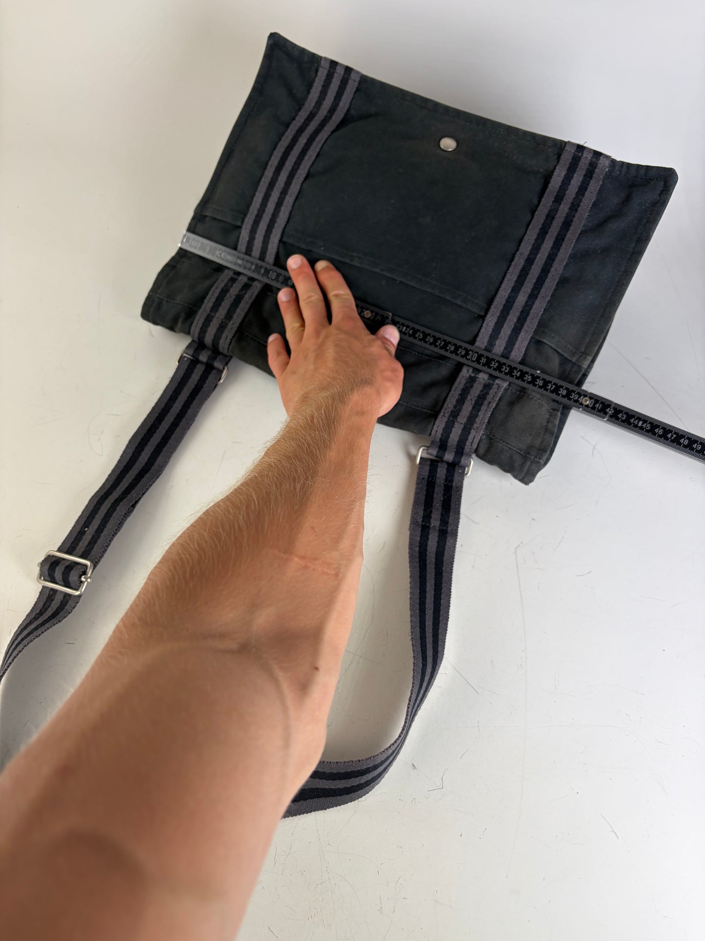 Vintage Hermes Canvas Messenger Bag Black Silver