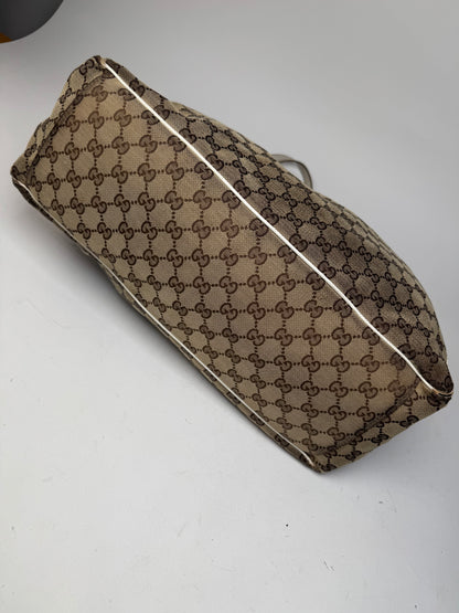 Vintage Gucci Monogram Tote Bag Brown White Beige