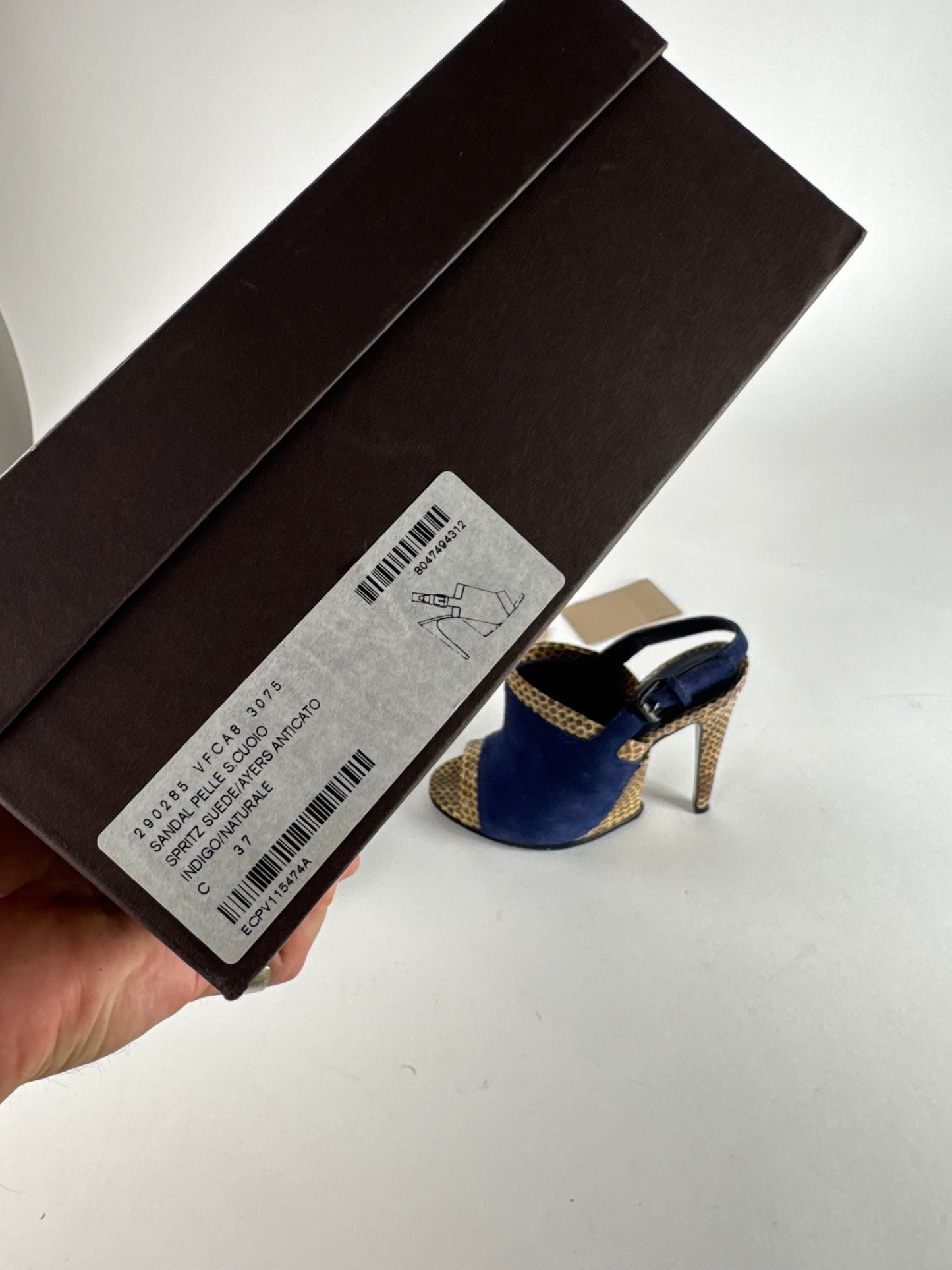 Vintage Bottega Veneta Suede Snake Leather Pumps Navy Beige EU37C